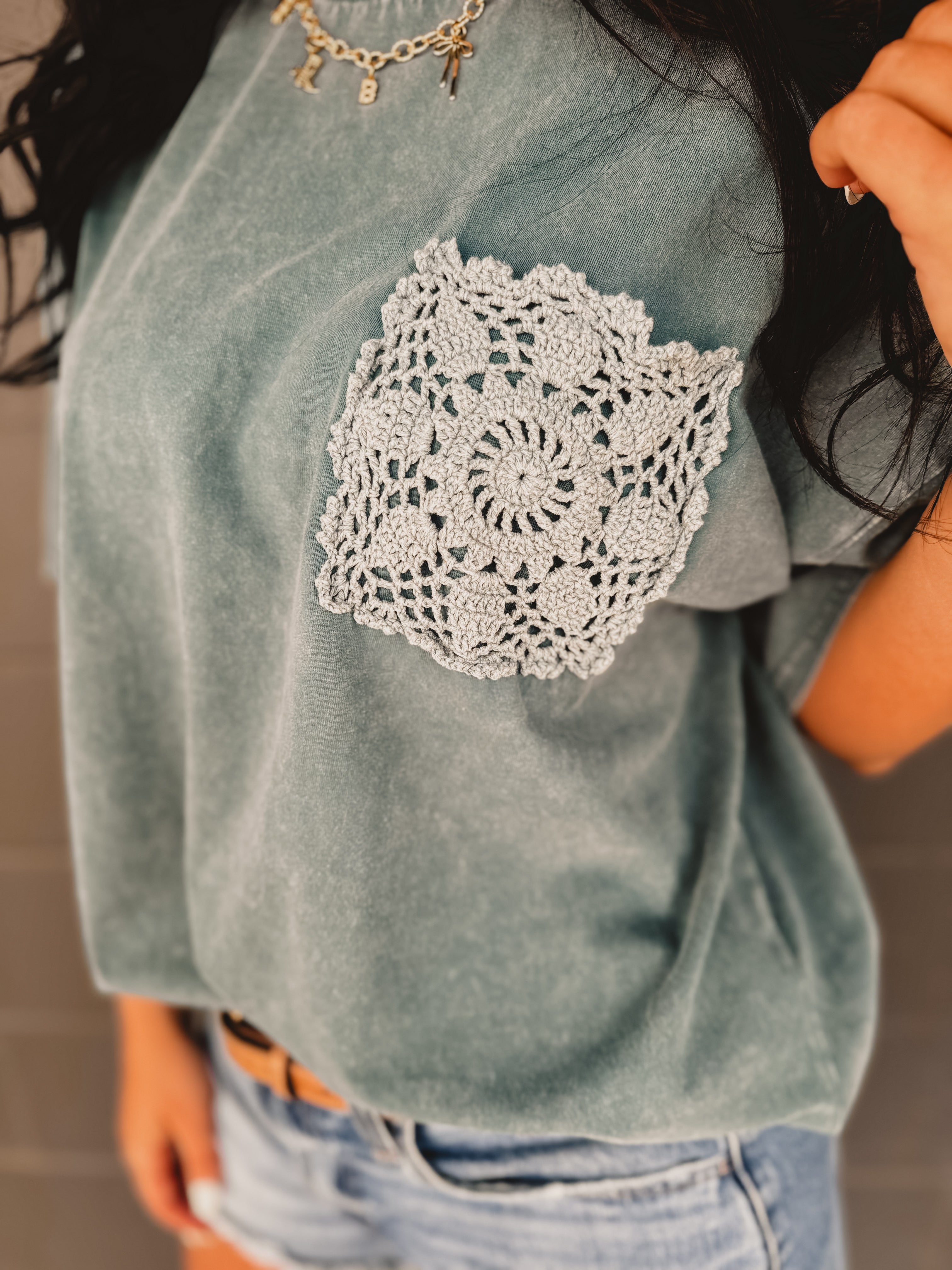 Short Sleeve Mineral Washed Oversized Top - Faded Teal - Lace and Grace Boutique