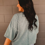 Short Sleeve Mineral Washed Oversized Top - Faded Teal - Lace and Grace Boutique