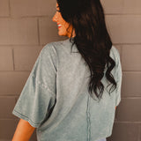 Short Sleeve Mineral Washed Oversized Top - Faded Teal - Lace and Grace Boutique