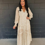 Lace Trim Button Down Long Sleeve Maxi Dress - Daffodil