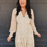 Lace Trim Button Down Long Sleeve Maxi Dress - Daffodil