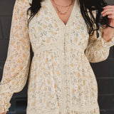 Lace Trim Button Down Long Sleeve Maxi Dress - Daffodil