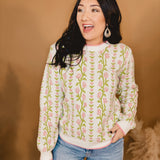 Floral Striped Knit Sweater - Ivory