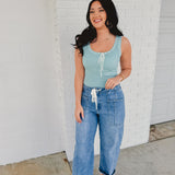 Risen High Rise Cropped Barrel Cargo Pant - Lt. Denim