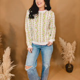 Floral Striped Knit Sweater - Ivory