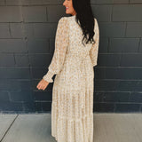 Lace Trim Button Down Long Sleeve Maxi Dress - Daffodil
