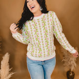 Floral Striped Knit Sweater - Ivory