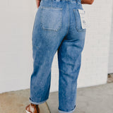 Risen High Rise Cropped Barrel Cargo Pant - Lt. Denim
