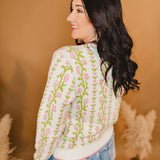 Floral Striped Knit Sweater - Ivory