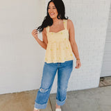 Linen Embroidered Babydoll Top - Lemon