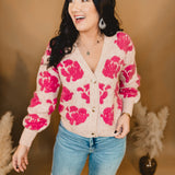 Floral Button-Down Cardigan - Rose