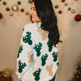 Pearl Beaded Reindeer Christmas Sweater - Ivory/Hunter