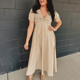 Smocked Gingham Bow Tie Maxi Dress - Linen