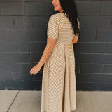 Smocked Gingham Bow Tie Maxi Dress - Linen