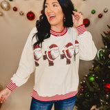 Santa Skating Sequins Embroidered Pullover - Red/Cream