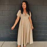 Smocked Gingham Bow Tie Maxi Dress - Linen