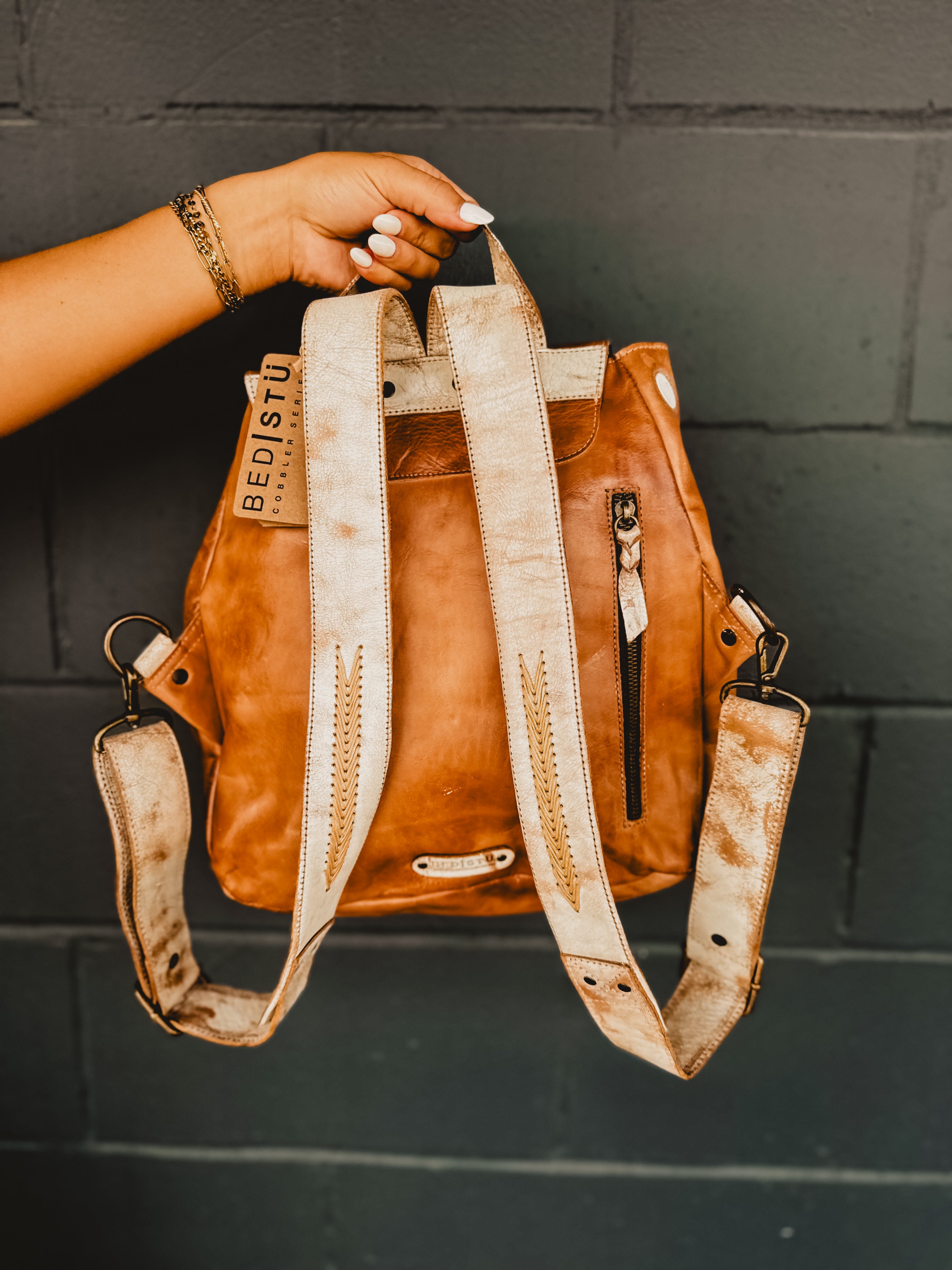 bed stu patsy tanned perforated leather backpack Bed Stu Teji Tan Rustic Nectar Lux Backpack