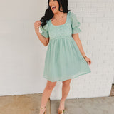 Romantic Lace Babydoll Dress - Aqua Mint