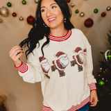 Santa Skating Sequins Embroidered Pullover - Red/Cream