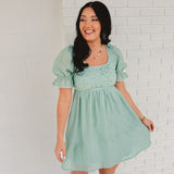 Romantic Lace Babydoll Dress - Aqua Mint