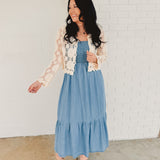 Chambray Smocked Maxi Dress - Blue