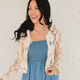 Floral Crochet Knit Cardigan - Natural