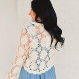 Floral Crochet Knit Cardigan - Natural