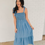 Chambray Smocked Maxi Dress - Blue