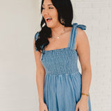 Chambray Smocked Maxi Dress - Blue