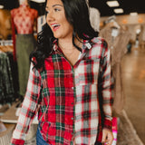 Washed Oversized Flannel Top - Red