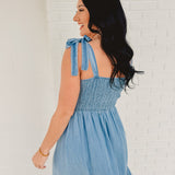 Chambray Smocked Maxi Dress - Blue