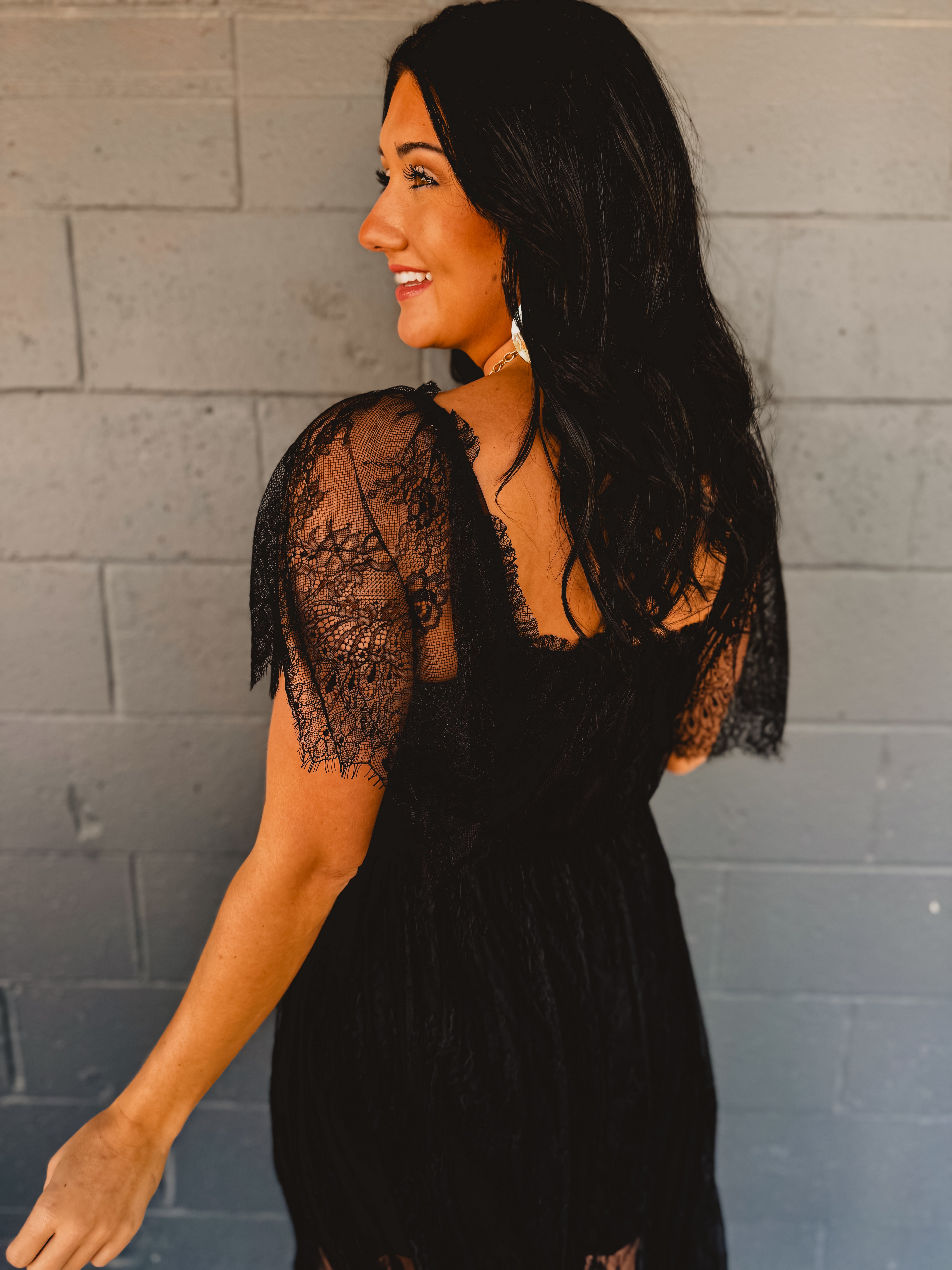 Floral Lace Overlay Maxi Dress - Black Floral Lace Overlay Maxi Dress - Black