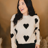 Hearts Crew Neck Sweater - Taupe/Black