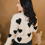 Hearts Crew Neck Sweater - Taupe/Black