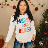 Merry & Bright Cable Knit Embroidered Sweatshirt - White