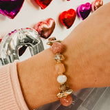 Chunky Beaded Stone Stretch Bracelet - Pink Multi