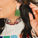 Christmas Tree Beaded Tassel Earrings