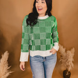 Two-Toned Checkered Sweater - Green