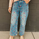 Oli & Hali Washed Heart Embroidered Boyfriend Jeans