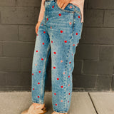 Oli & Hali Washed Heart Embroidered Boyfriend Jeans