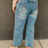 Oli & Hali Washed Heart Embroidered Boyfriend Jeans