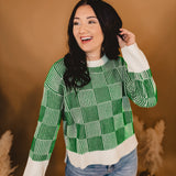 Two-Toned Checkered Sweater - Green