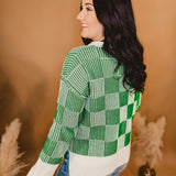 Two-Toned Checkered Sweater - Green