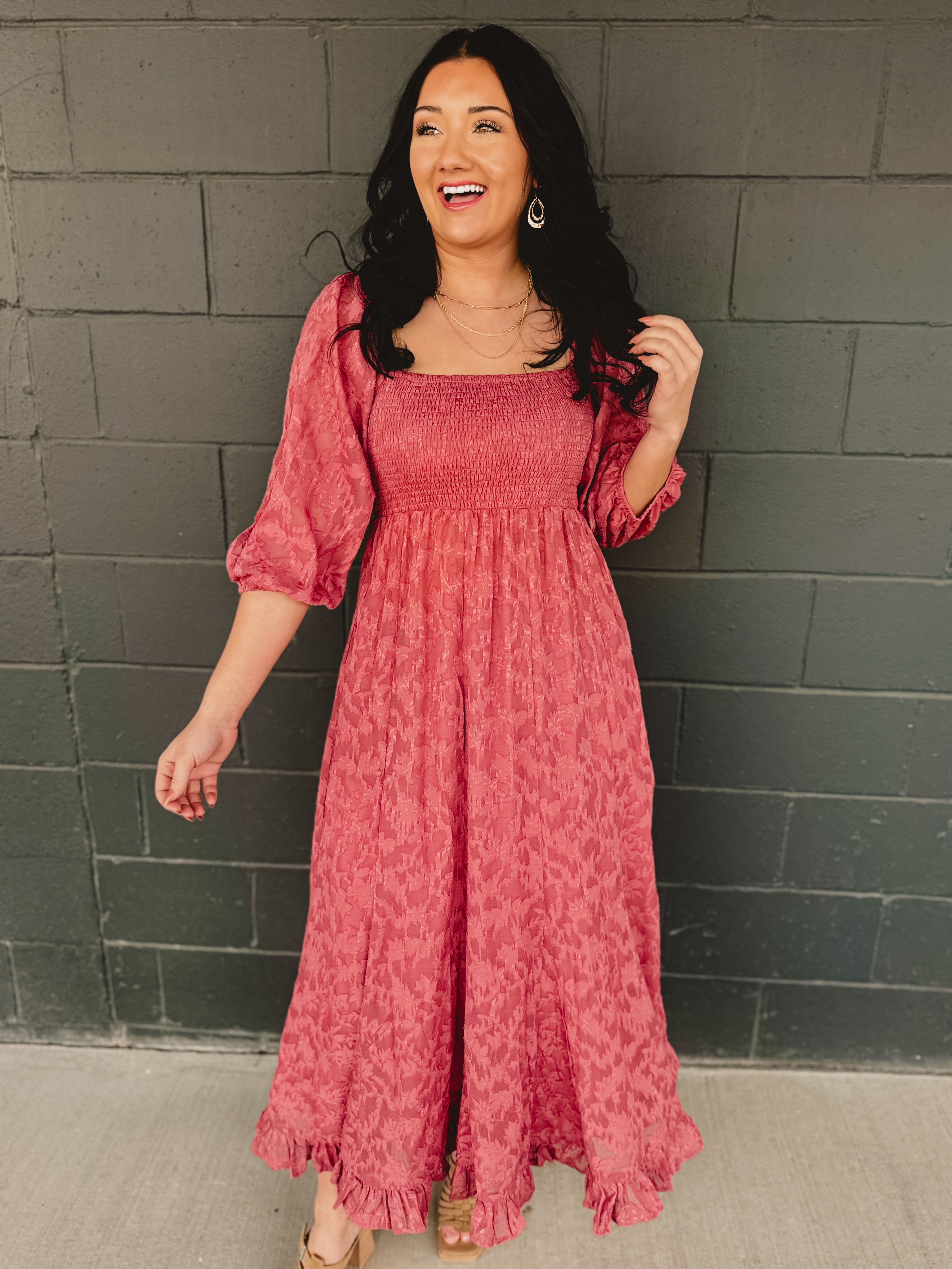 smocked lace dress LACE MIX SMOCKED MIDI DRESS