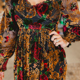 Burnout Velvet Floral Maxi Dress - Rose Black Floral