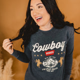 Cowboy Rodeo Wild And Free Graphic Sweatshirt - Mineral Navy