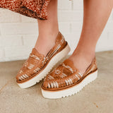 Bedstu Lizzie Platform Huarache - Tan Rustic Nectar Lux