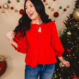 Peplum Front Bow Top - Red