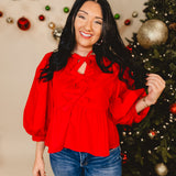 Peplum Front Bow Top - Red