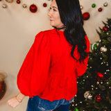 Peplum Front Bow Top - Red